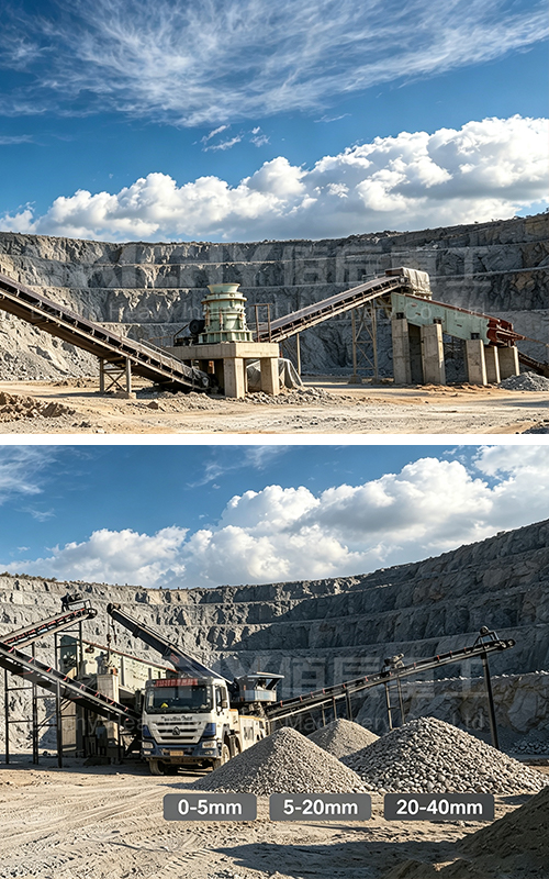 Finished aggregate 0-5mm / 5-20mm / 20-40mm from HP300 cone crusher