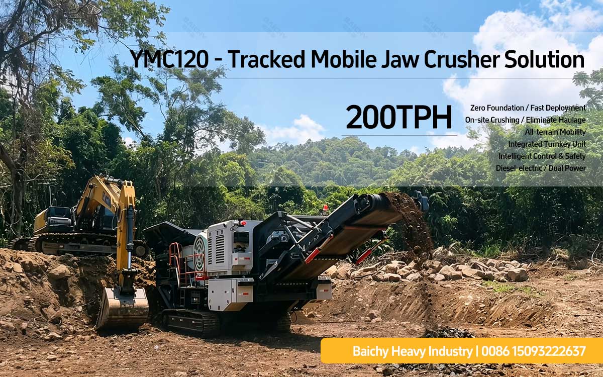 YMC120 Crawler Jaw Crusher for Philippines River Pebble at 200 tph