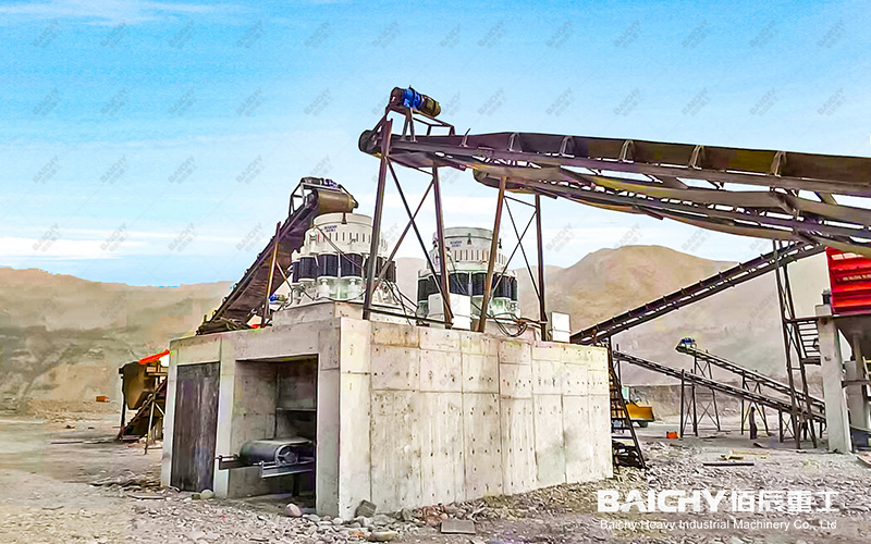Cone crusher working site of granite crushing production lin