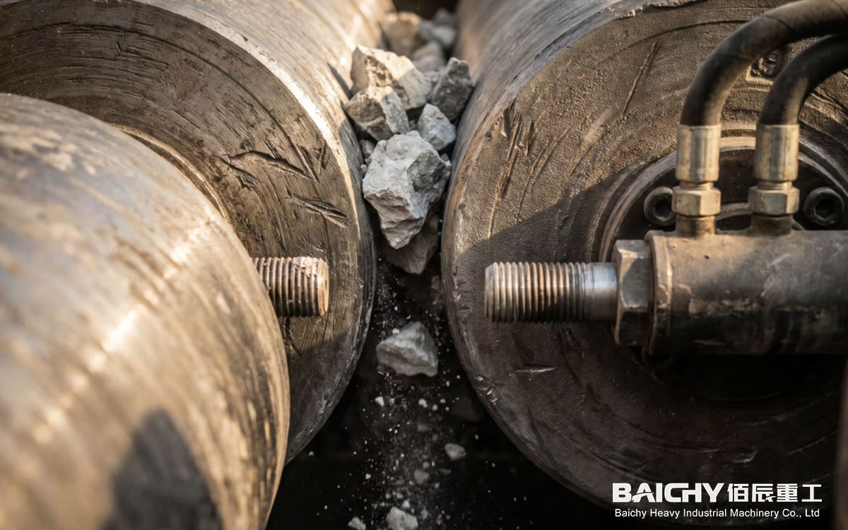 Close-up view of the Mn18Cr2 high-manganese steel roll surface