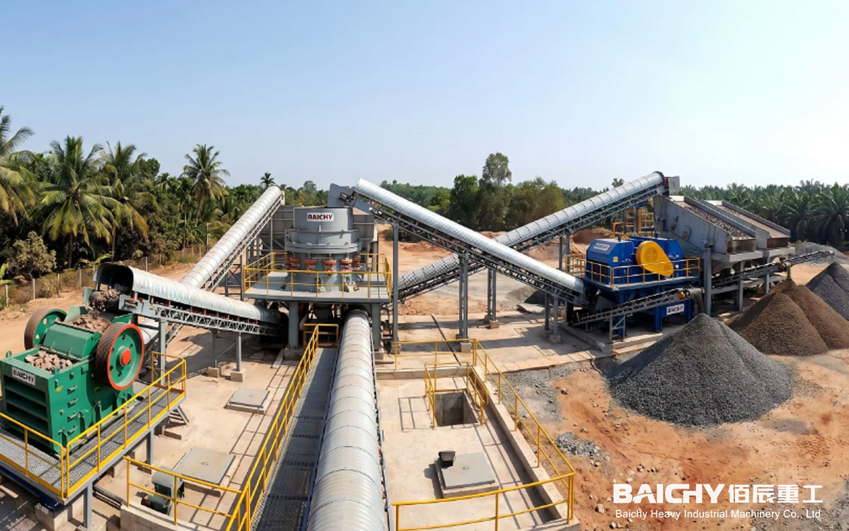 On-site view of a double-roll crusher production line for a client in Vietnam.