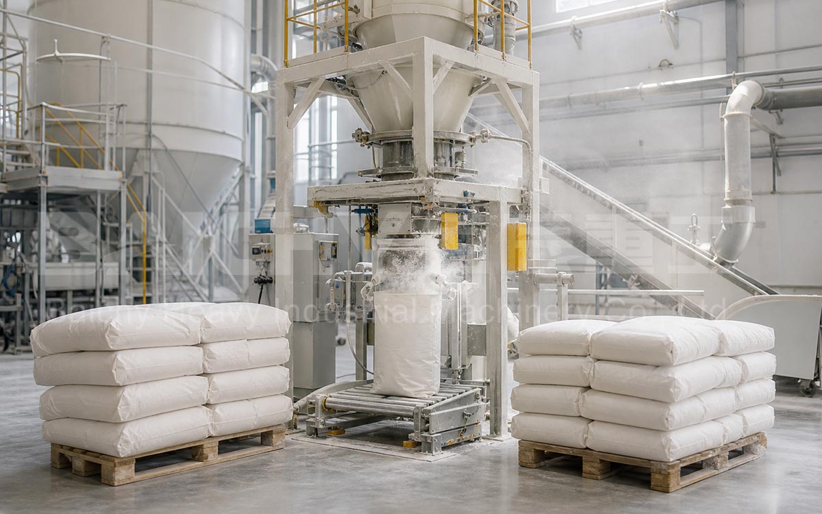 Bagging of finished barite products