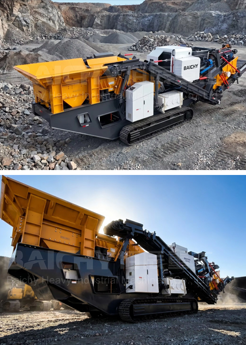 BAICHY tracked mobile impact crusher elevated front view - overhead perspective