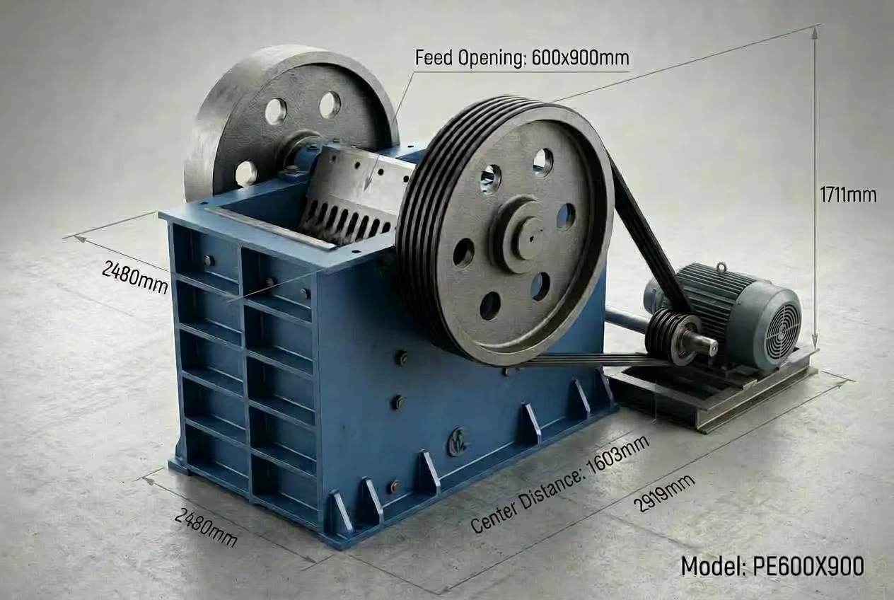 PE600x900 Jaw Crusher 3D Dimensional Drawing
