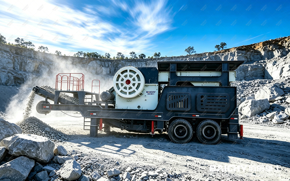 Tire-mounted mobile jaw crusher