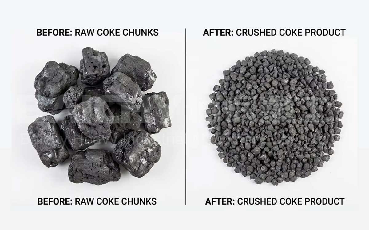BEFORE RAW COKE CHUNKS and AFTER CRUSHED COKE PRODUCT