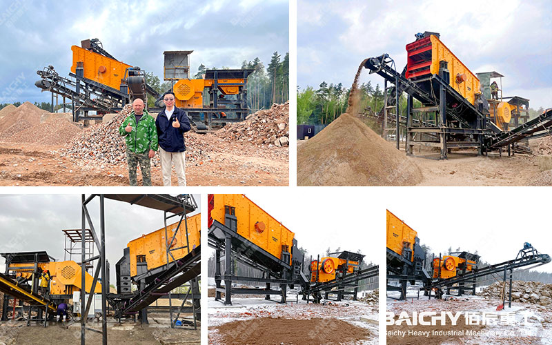 Mobile construction waste crushing and screening stations