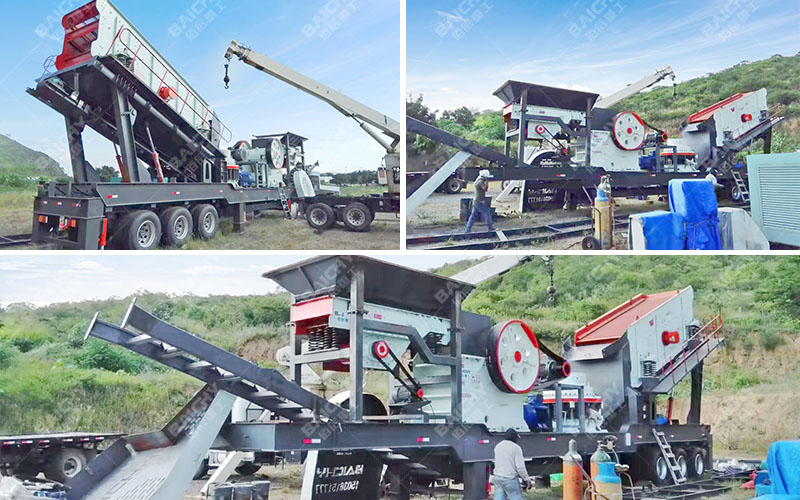 Customer site featuring a four-unit mobile crushing station